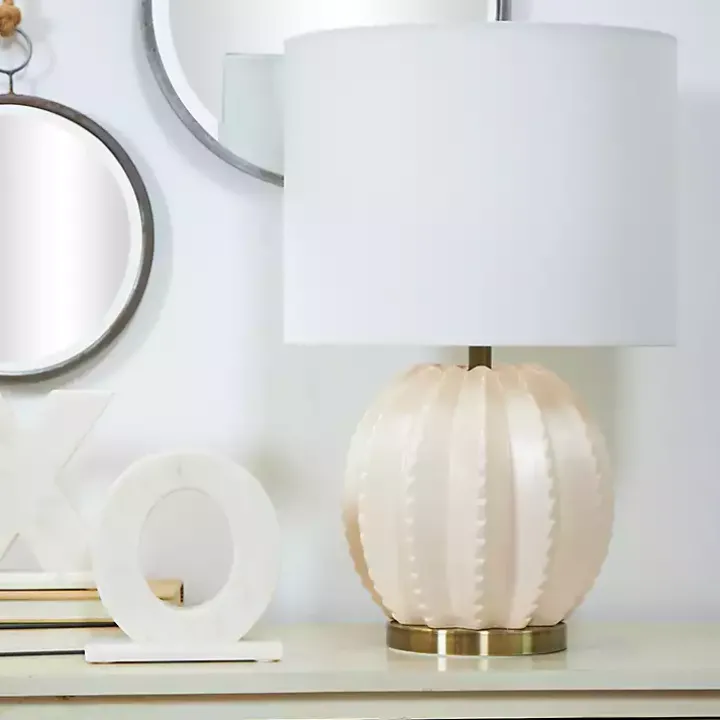 Cream Ceramic Fluted Gourd Table Lamp