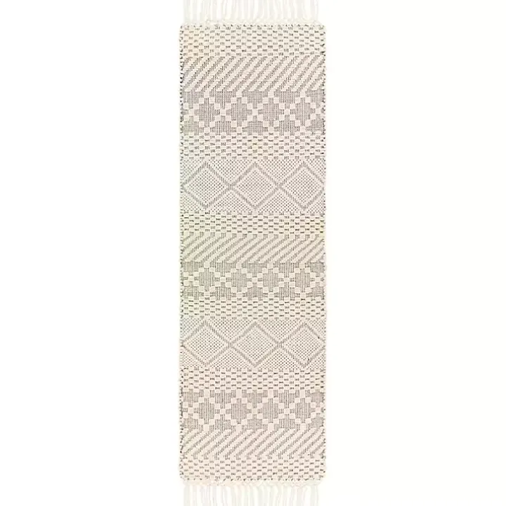 Cream Diamond Tassel Wool Runner, 2x8