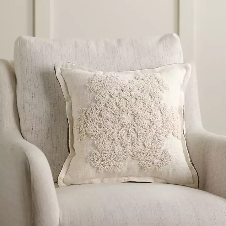 Cream Embroidered Snowflake Pillow