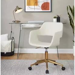 Cream Faux Leather & Gold Marshall Office Chair