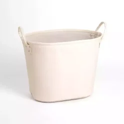 Cream Faux Leather Storage Bin