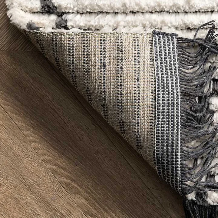 Cream Geometric Diamonds Fringed Area Rug, 7x10