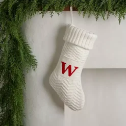 Cream Knit Monogram W Christmas Stocking