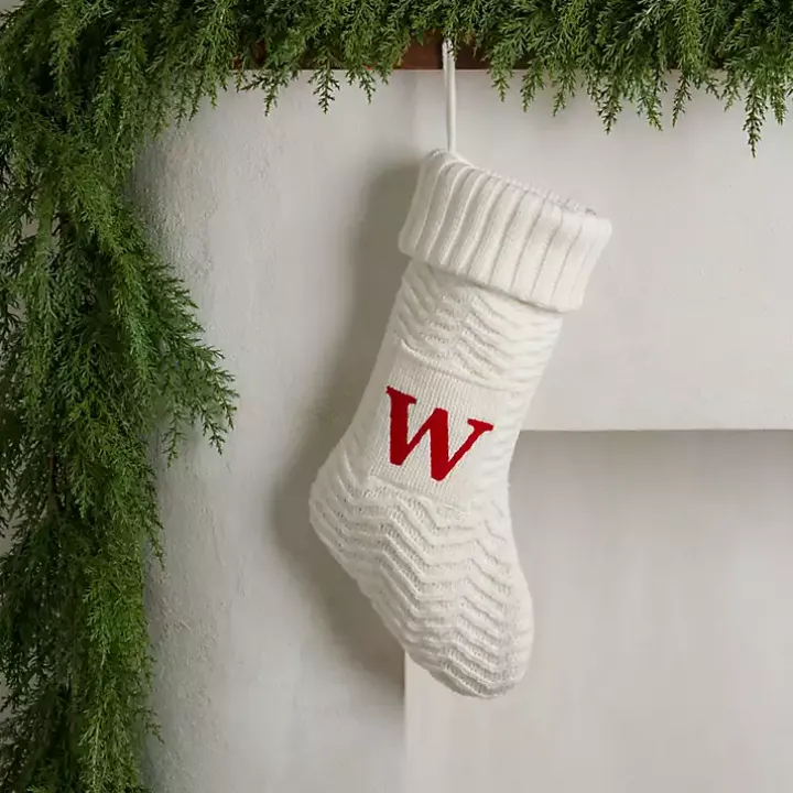 Cream Knit Monogram W Christmas Stocking
