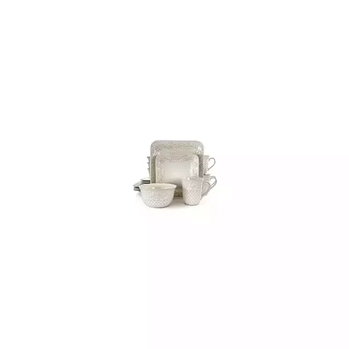 Cream Lotus Pattern 16-pc. Square Dinnerware Set