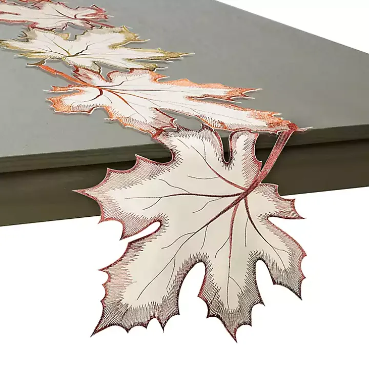 Cream Maple Leaves Embroidered Table Runner