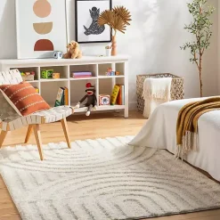 Cream Modern Curve Area Rug, 5x7