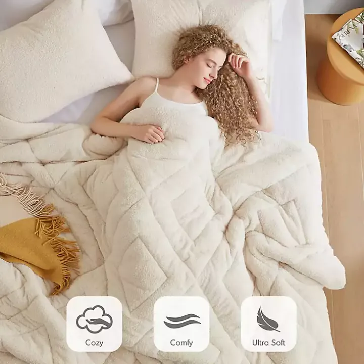 Cream Quilted Teddy 2-pc. Twin Comforter Set