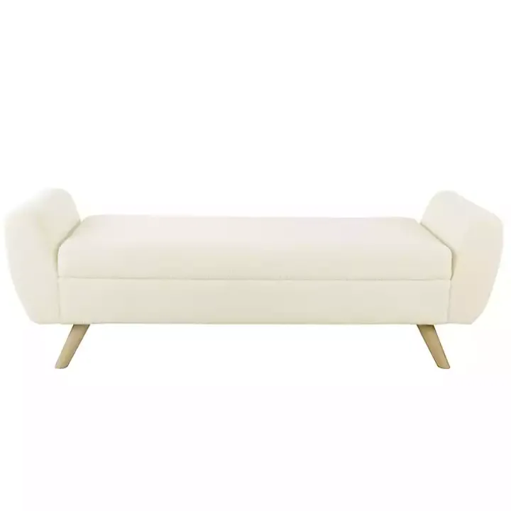 Cream Sherpa and Wood Storage Bench