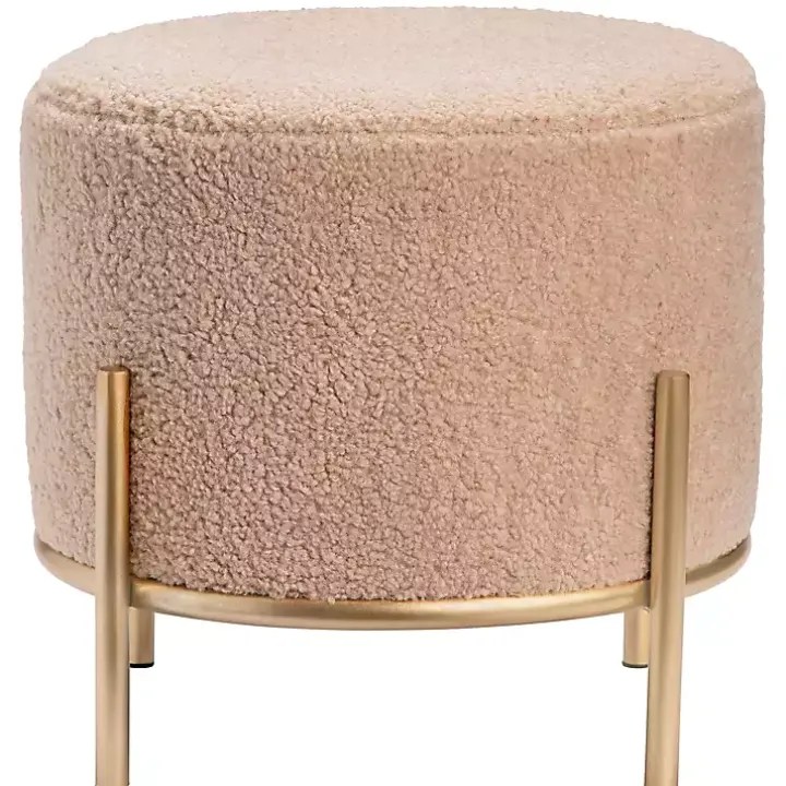 Cream Sherpa Upholstered Round Ottoman
