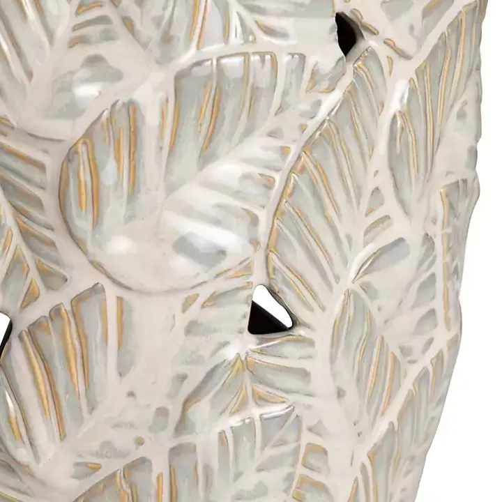Cream Silver Ceramic Leaf Cutout Table Lamp