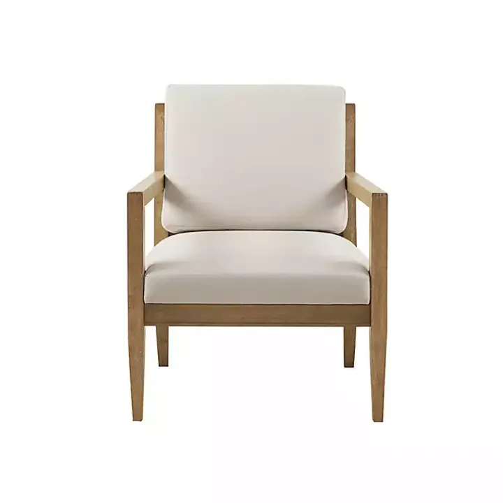 Cream Slatted Wood Accent Chair