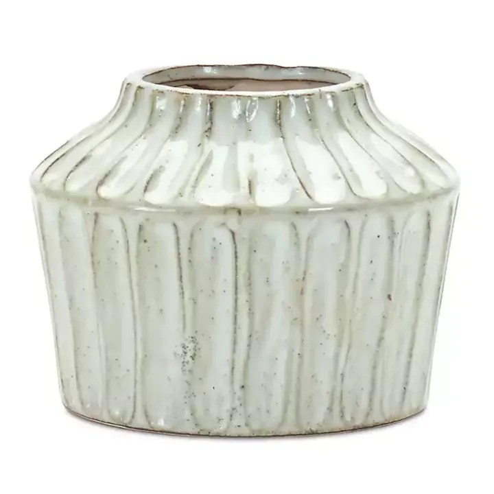 Cream Terracotta Ribbed Vase, 5 in.