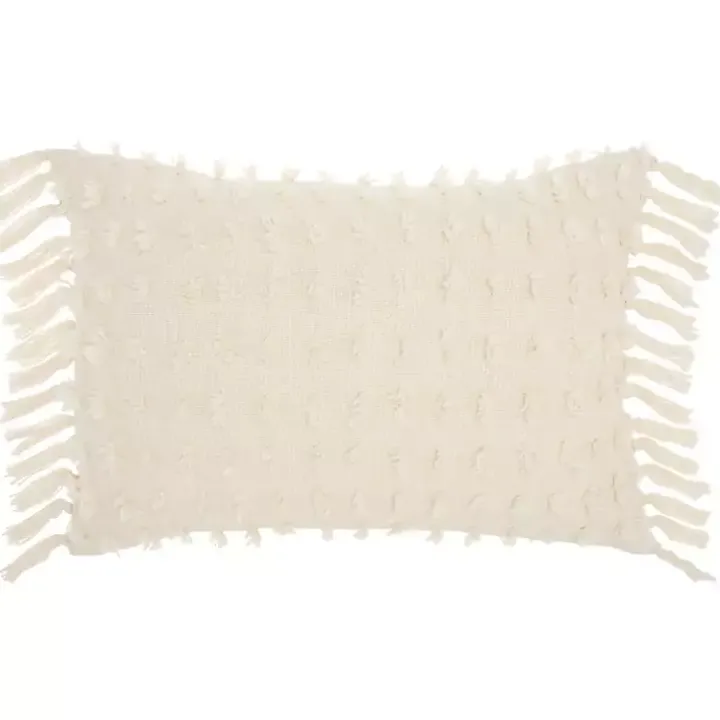 Cream Textured Poms Lumbar Pillow