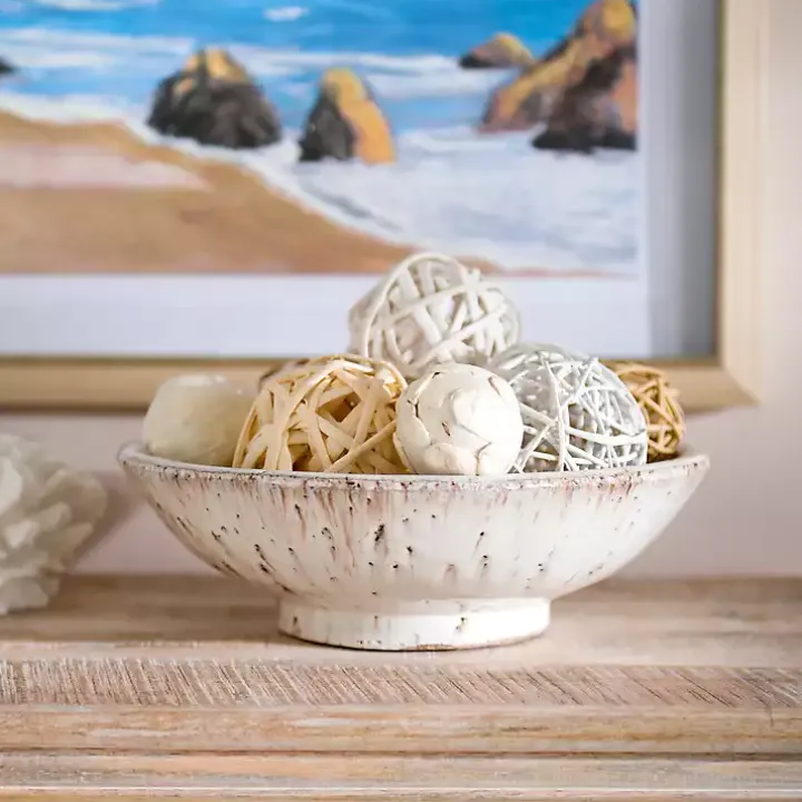 Cream Textured Terracotta Decorative Bowl