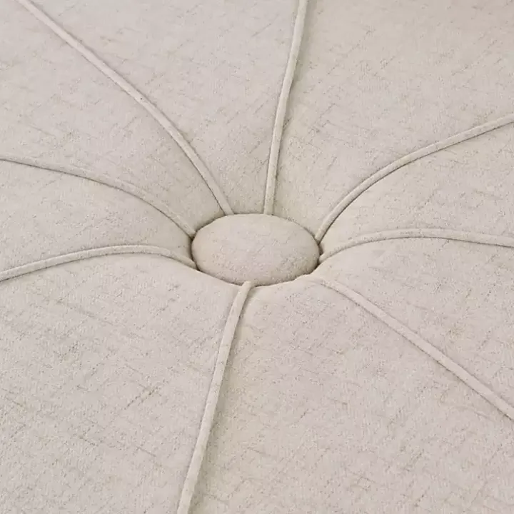 Cream Thick Welting Center Button Oval Ottoman
