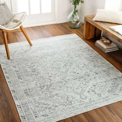 Cream Traditional Washable Area Rug, 5x7