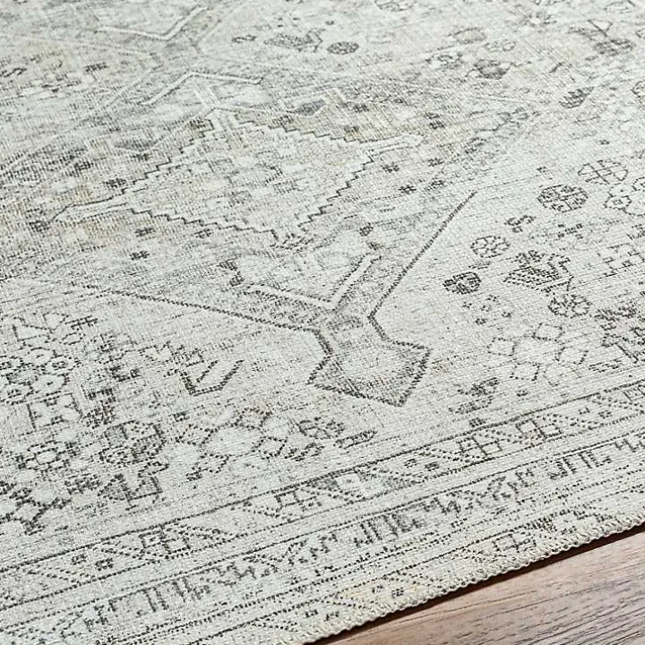 Cream Traditional Washable Area Rug, 7x10
