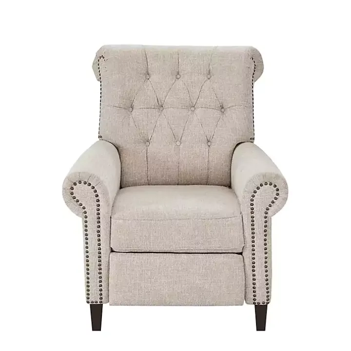 Cream Tufted Back Nailhead Trim Recliner Armchair