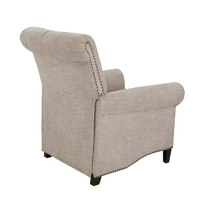 Cream Tufted Back Nailhead Trim Recliner Armchair