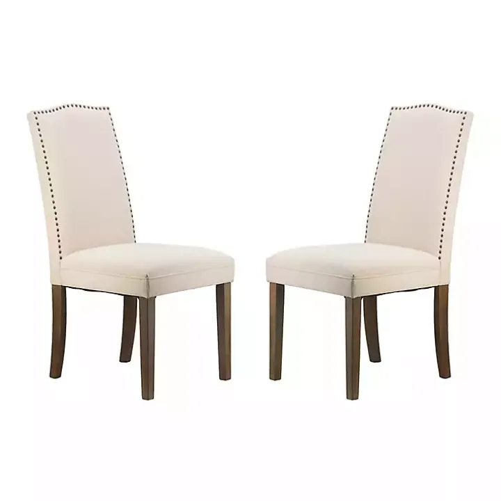 Cream Upholstered Armless Dining Chairs, Set of 2