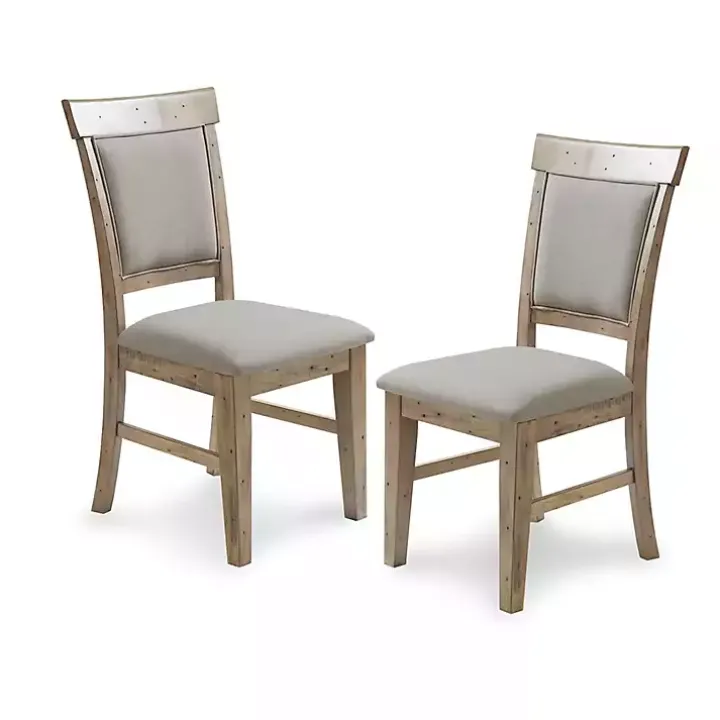 Cream Upholstered Rustic Dining Chairs, Set of 2
