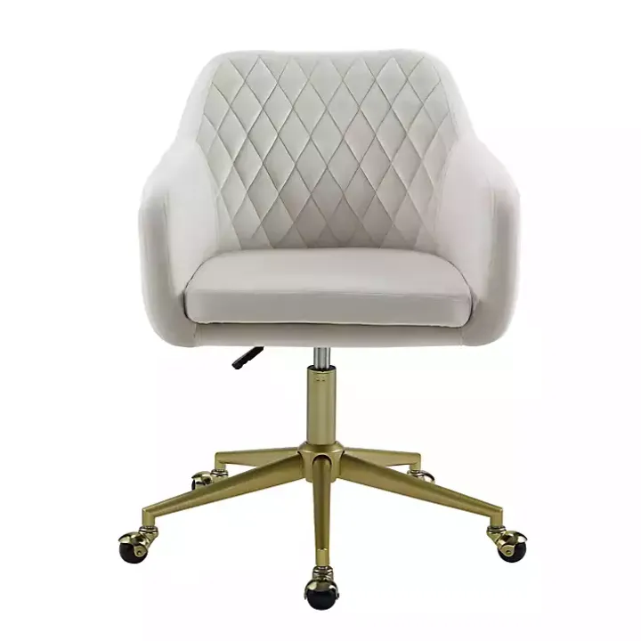 Cream Upholstered Tufted Swivel Office Chair