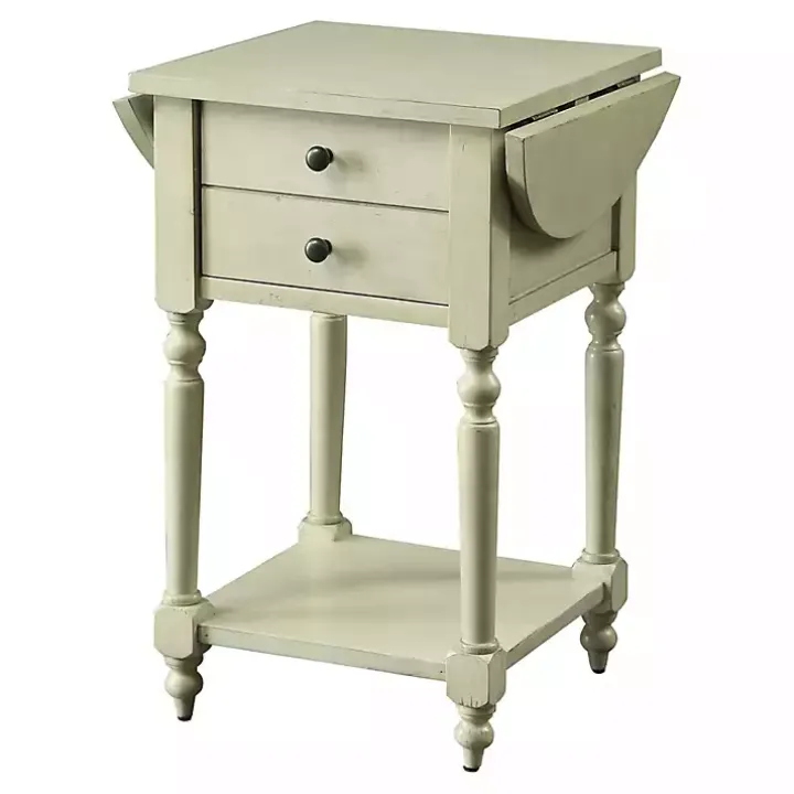 Cream Wood 2-Drawer Drop Leaf Side Table