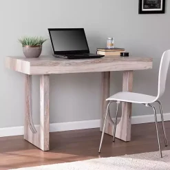 Cream Wood Faux Marble Desk