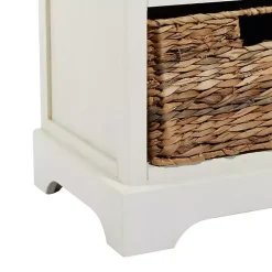 Cream Wood Side Table with Woven Baskets