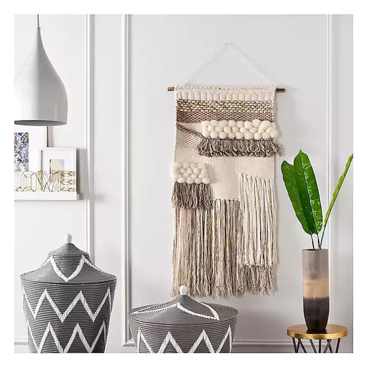 Cream Woven Layered Textured Macrame Wall Hanging