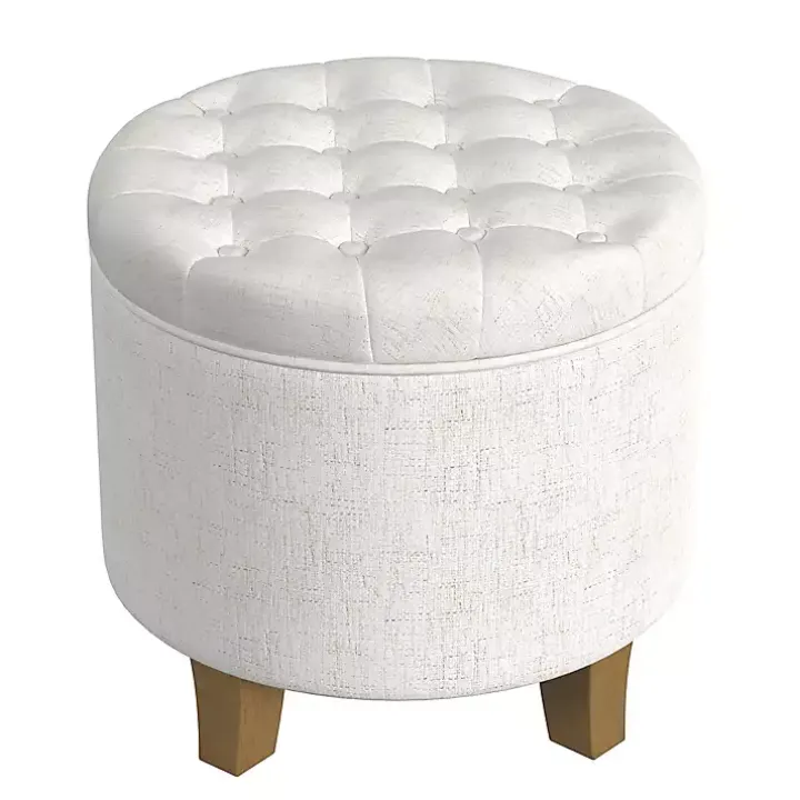 Cream Woven Upholstered Tufted Storage Ottoman