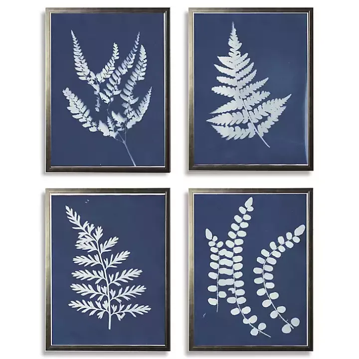 Cyanotype Ferns Framed Art Prints, Set of 4