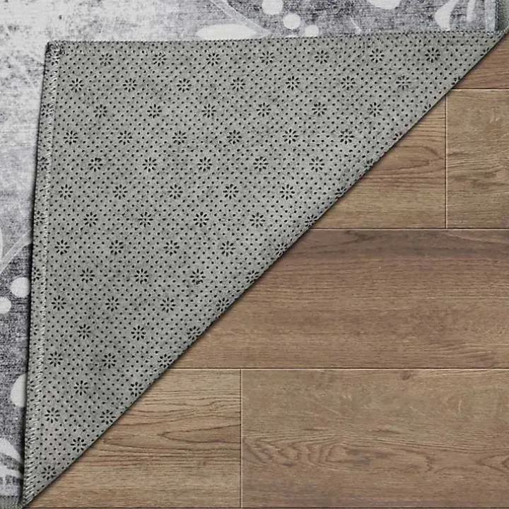 Dardon Gray Bordered Washable Area Rug, 5x7