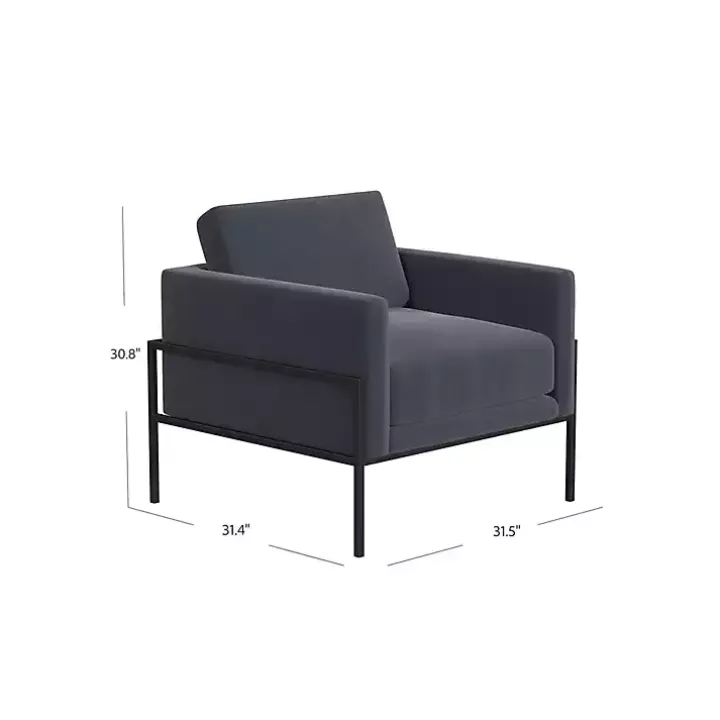 Dark Blue Velvet Black Metal Accent Chair