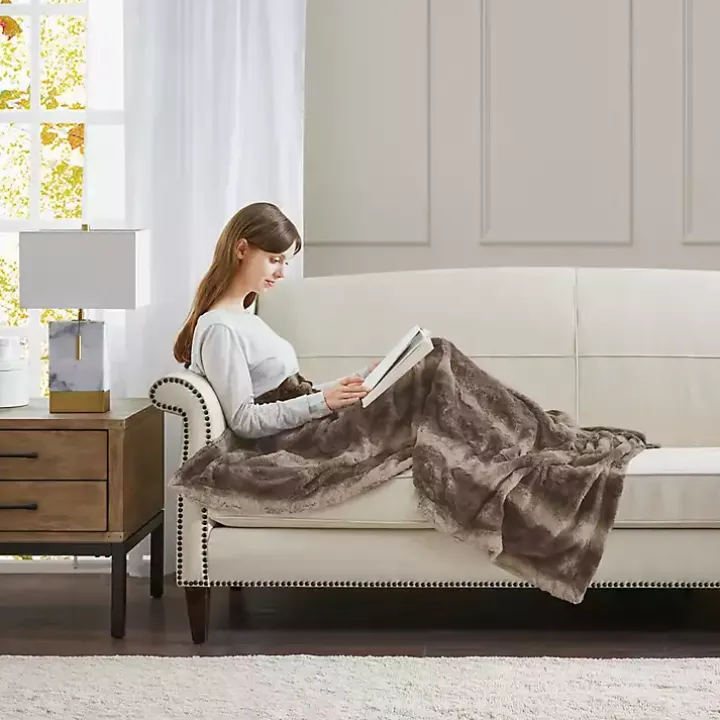 Dark Brown Faux Fur Oversized Throw Blanket