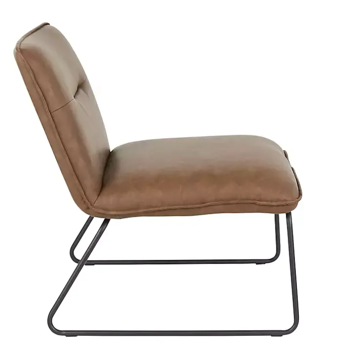 Dark Brown Faux Leather Sleigh Accent Chair