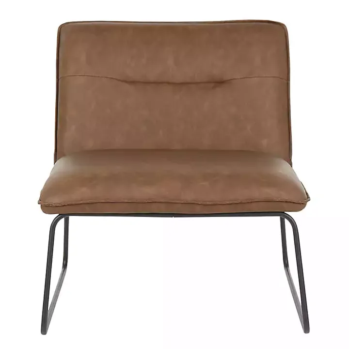 Dark Brown Faux Leather Sleigh Accent Chair