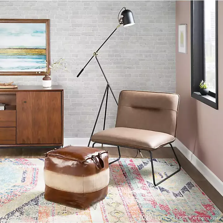 Dark Brown Faux Leather Sleigh Accent Chair