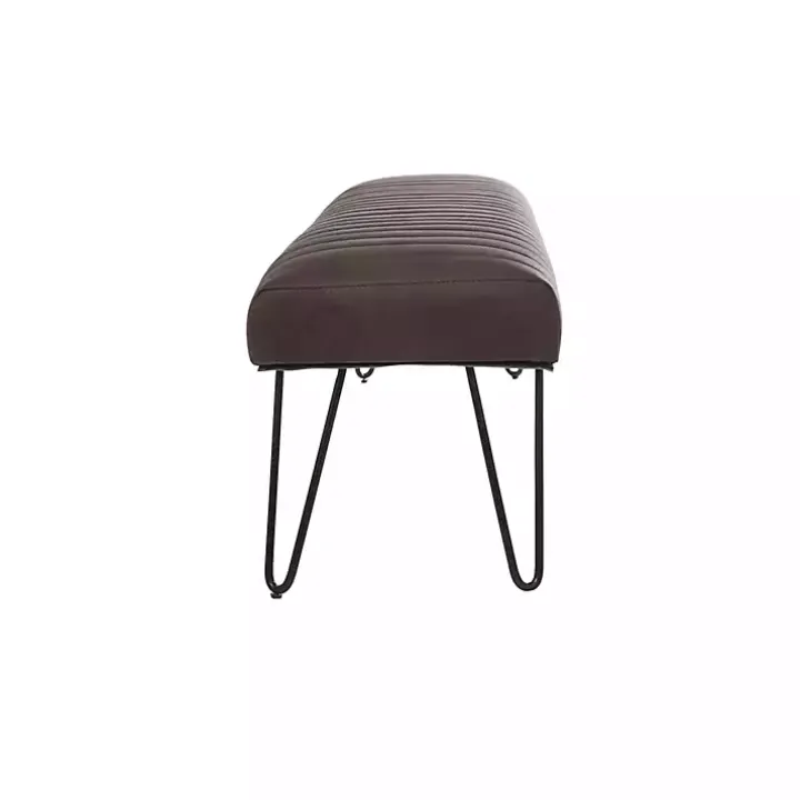 Dark Brown Leather Tufted Panel Bench