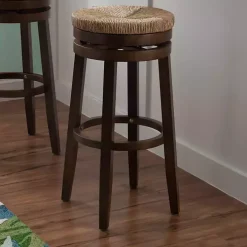 Dark Brown Seagrass Swivel Bar Stool