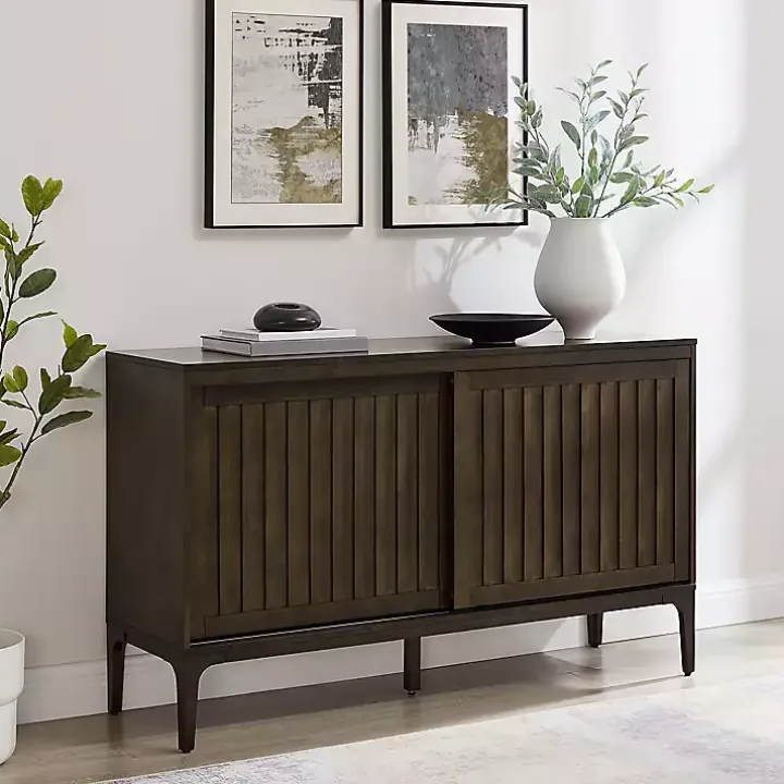 Dark Brown Slatted Sliding Door Sideboard