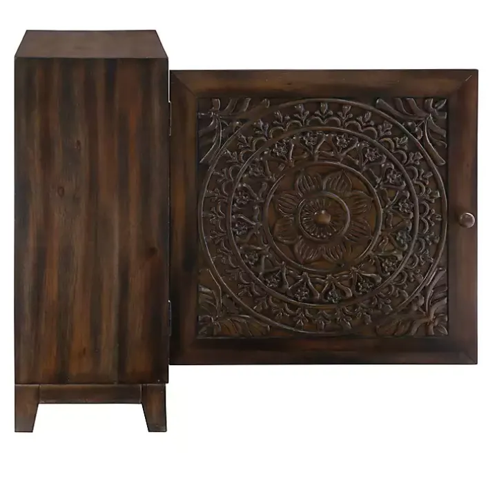 Dark Chestnut Medallion Carved Cabinet