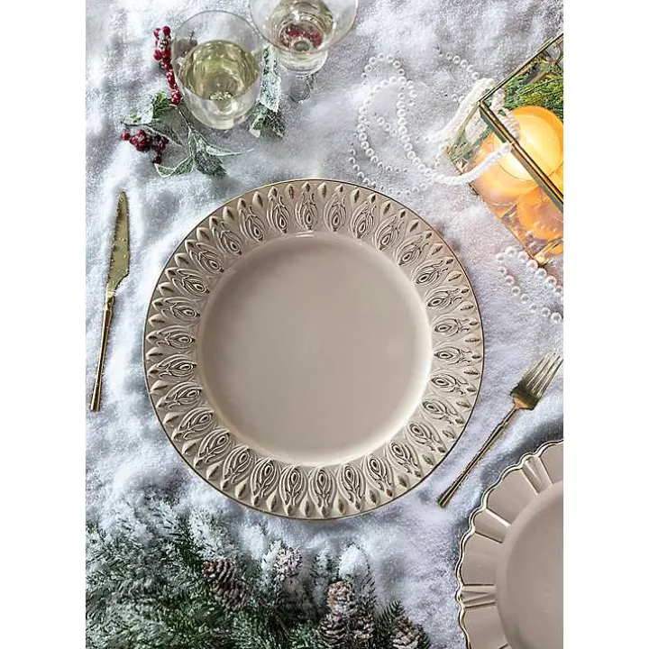Dark Cream Plume Border Chargers, Set of 4
