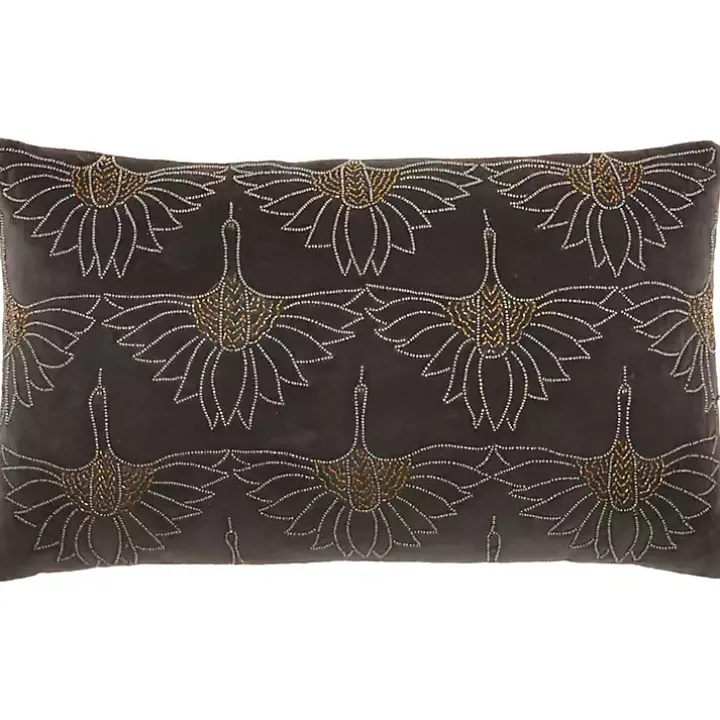 Dark Gray Beaded Deco Lumbar Pillow