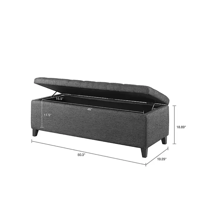 Dark Gray Button Tufted Storage Bench