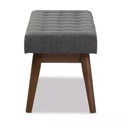Dark Gray Tufted Walnut Wood Bench