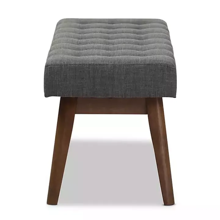Dark Gray Tufted Walnut Wood Bench