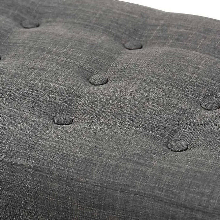 Dark Gray Tufted Walnut Wood Bench