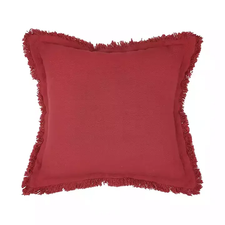 Dark Red Woven Fringe Edge Pillow